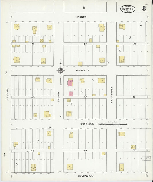 Sanborn Fire Insurance Map from Crowell, Foard County, Texas (1921), Sheet #0008 - Historic Sanborn Fire Insurance Map Print, vintage old map wall art, antique decor, genealogy gift, Texas Texas map