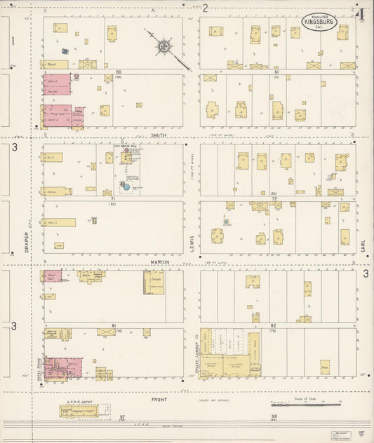 Sanborn Fire Insurance Map from Kingsburg, Fresno County, California (1913), Sheet #0004 - Historic Sanborn Fire Insurance Map Print, vintage old map wall art, antique decor, genealogy gift, California California map