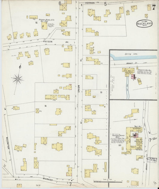 Sanborn Fire Insurance Map from Rockland, Plymouth County, Massachusetts (1896), Sheet #0007 - Historic Sanborn Fire Insurance Map Print, vintage old map wall art, antique decor, genealogy gift, Massachusetts Massachusetts map