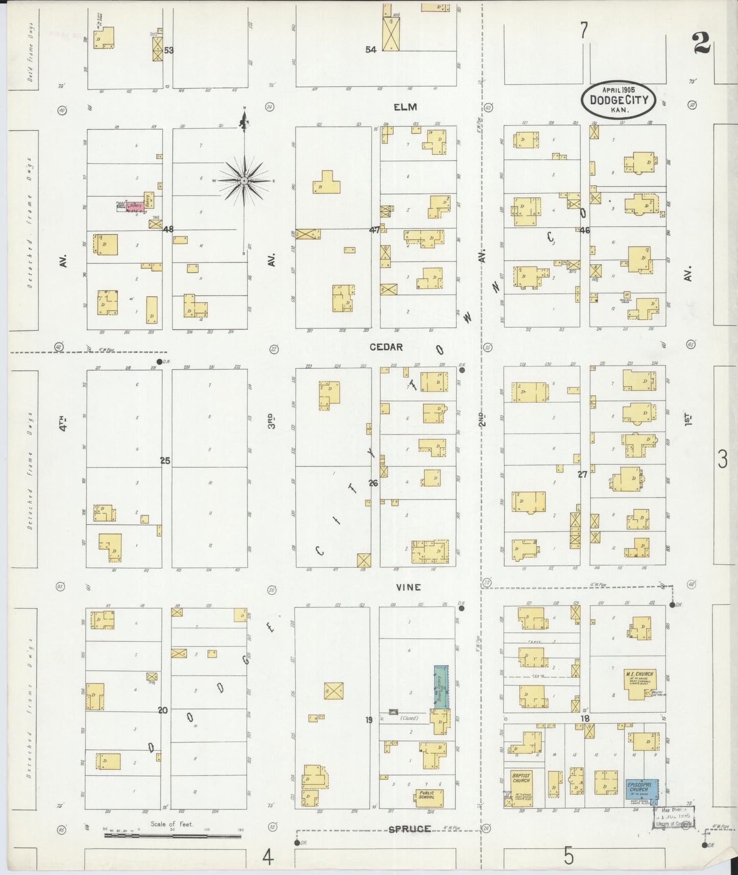 Sanborn Fire Insurance Map from Dodge City, Ford County, Kansas (1905), Sheet #0002 - Complete Map Set gallery image, historic Sanborn map, vintage wall art, Kansas Kansas