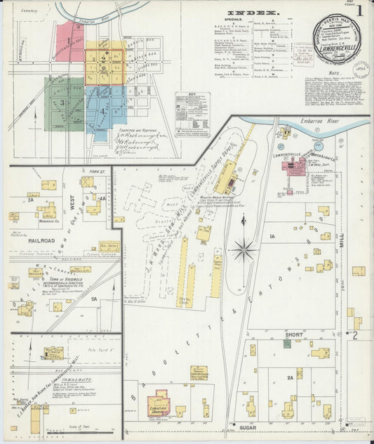 Sanborn Fire Insurance Map from Lawrenceville, Lawrence County, Illinois (1901), Sheet #0001 - Historic Sanborn Fire Insurance Map Print, vintage old map wall art, antique decor, genealogy gift, Illinois Illinois map