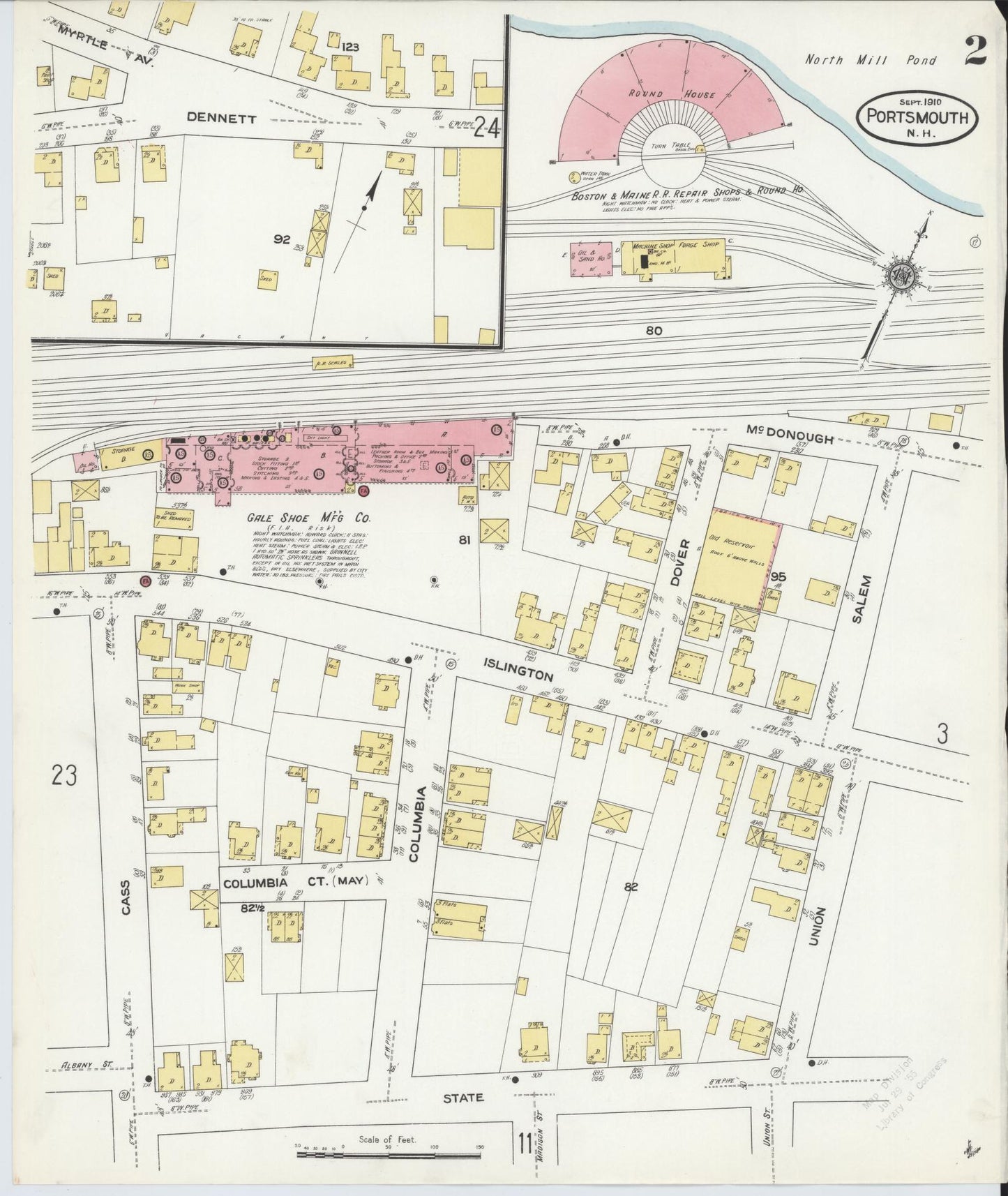Sanborn Fire Insurance Map from Portsmouth, Rockingham County, New Hampshire (1910), Sheet #0002 - Historic Sanborn Fire Insurance Map Print, vintage old map wall art, antique decor, genealogy gift, New Hampshire New Hampshire map