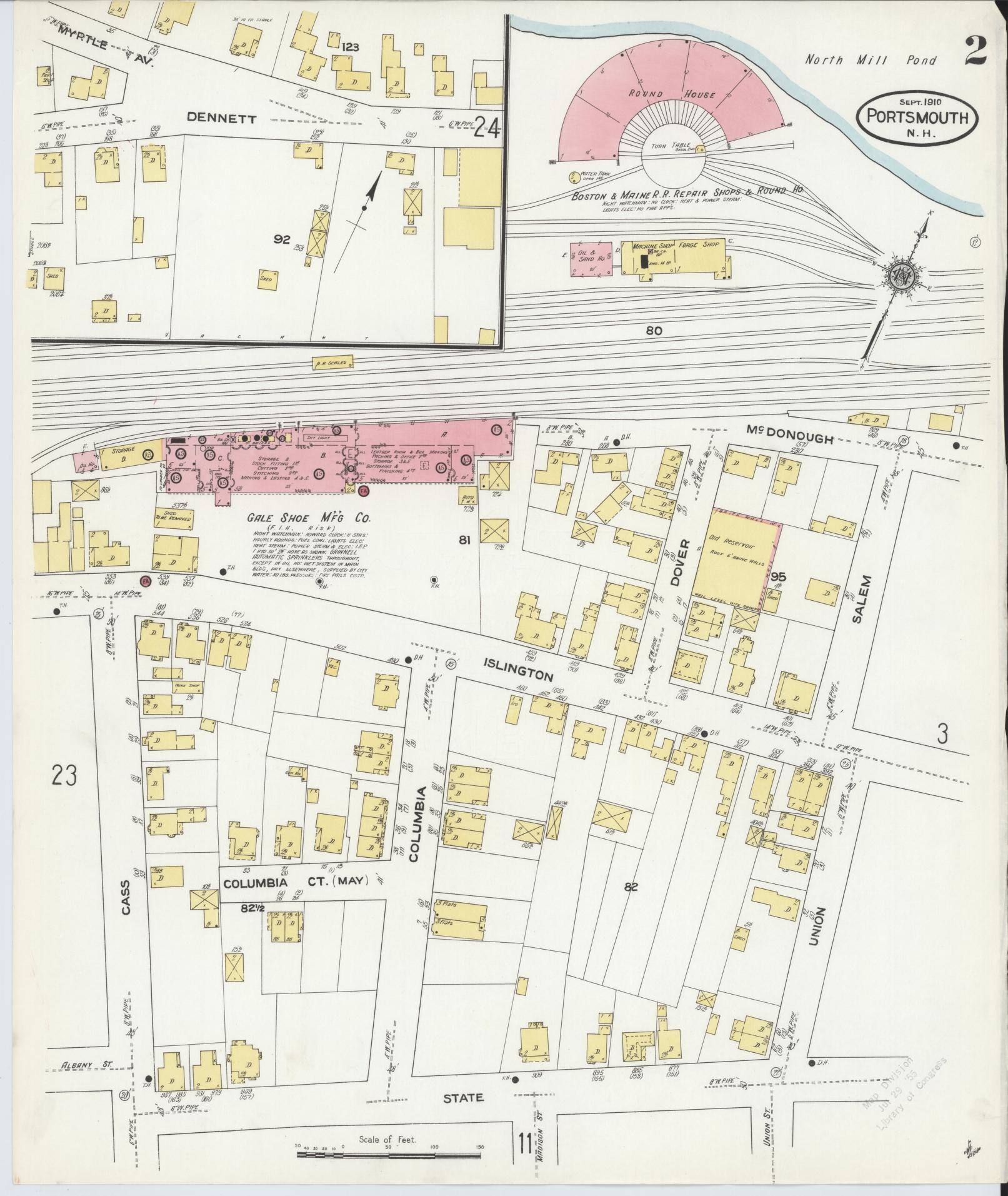 Sanborn Fire Insurance Map from Portsmouth, Rockingham County, New Hampshire (1910), Sheet #0002 - Historic Sanborn Fire Insurance Map Print, vintage old map wall art, antique decor, genealogy gift, New Hampshire New Hampshire map
