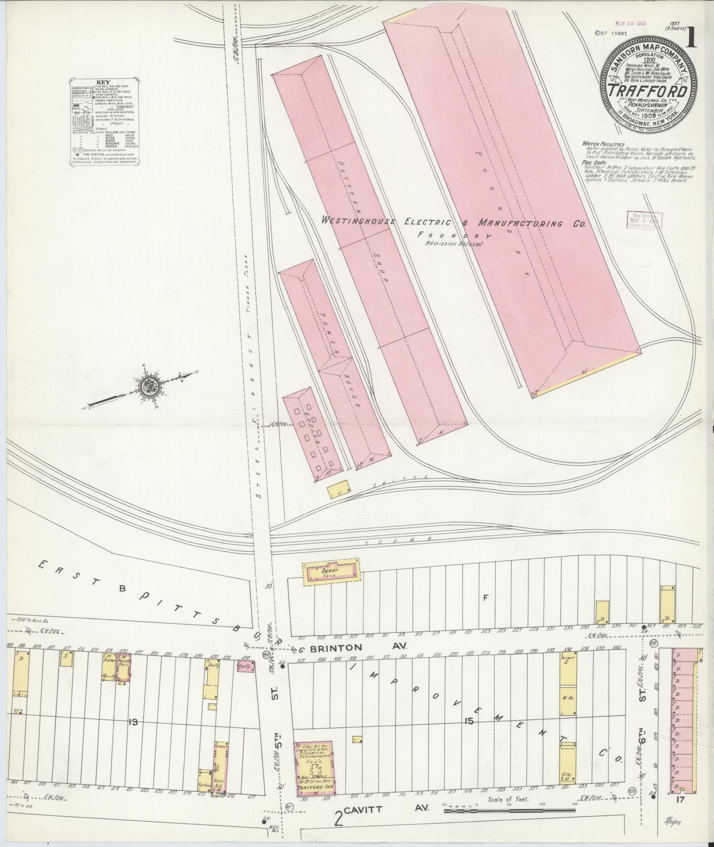 Sanborn Fire Insurance Map from Trafford, Westmoreland County, Pennsylvania (1909), Sheet #0001 - Complete Map Set gallery image, historic Sanborn map, vintage wall art, Pennsylvania Pennsylvania