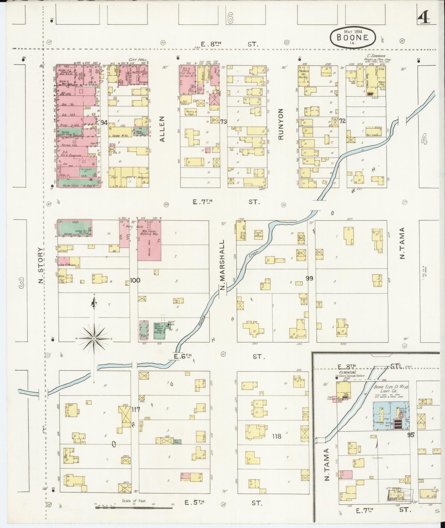 Sanborn Fire Insurance Map from Boone, Boone County, Iowa (1894), Sheet #0004 - Historic Sanborn Fire Insurance Map Print, vintage old map wall art