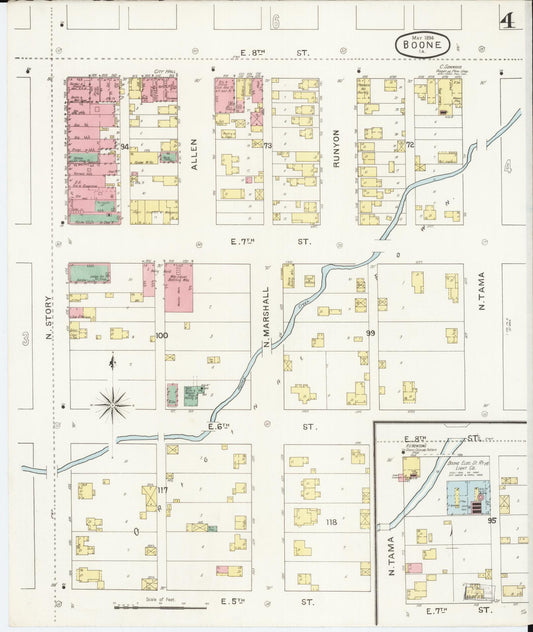 Sanborn Fire Insurance Map from Boone, Boone County, Iowa (1894), Sheet #0004 - Historic Sanborn Fire Insurance Map Print, vintage old map wall art