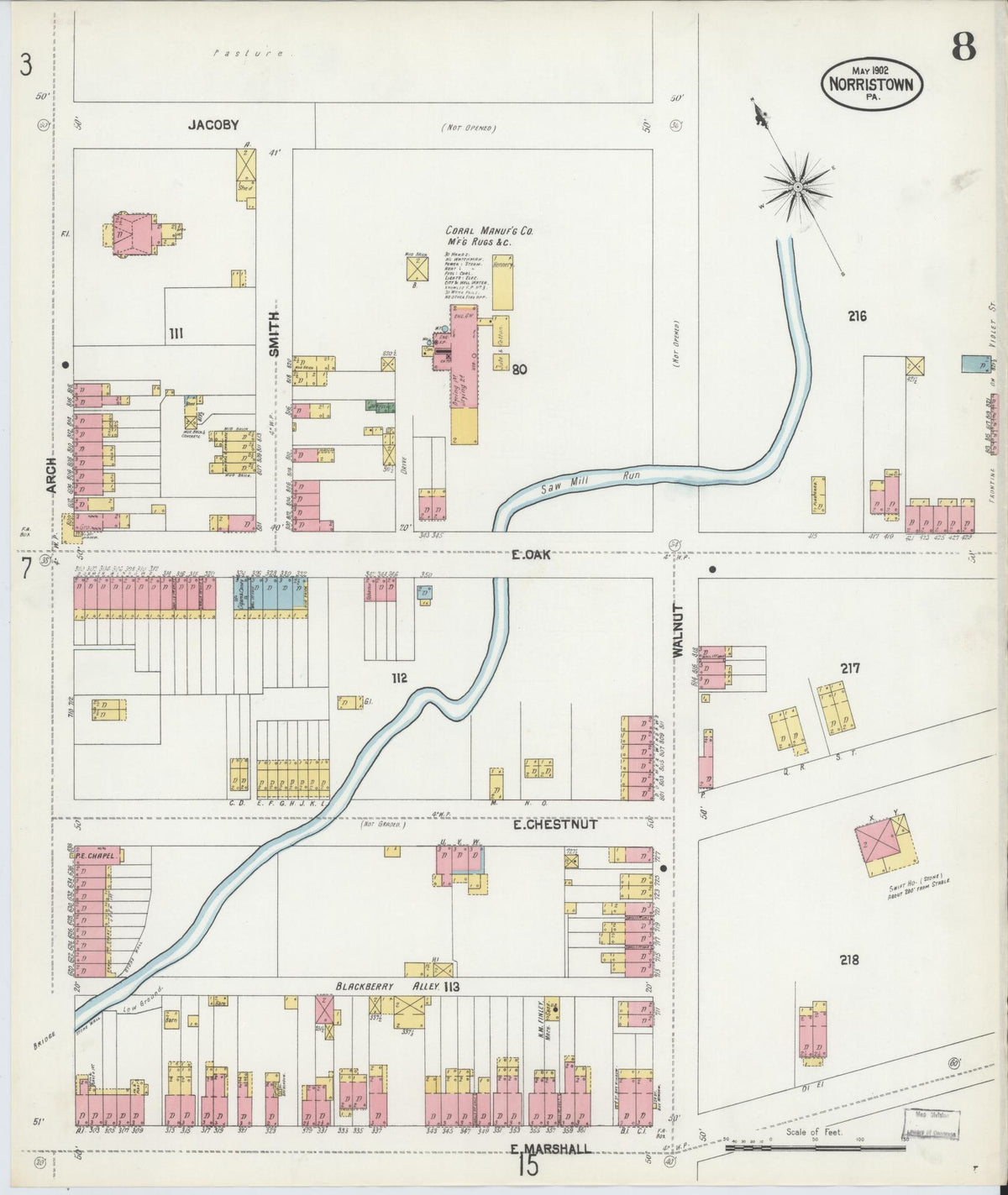Sanborn Fire Insurance Map from Norristown, Montgomery County, Pennsylvania (1902), Sheet #0008 - Complete Map Set gallery image, historic Sanborn map, vintage wall art, Pennsylvania Pennsylvania