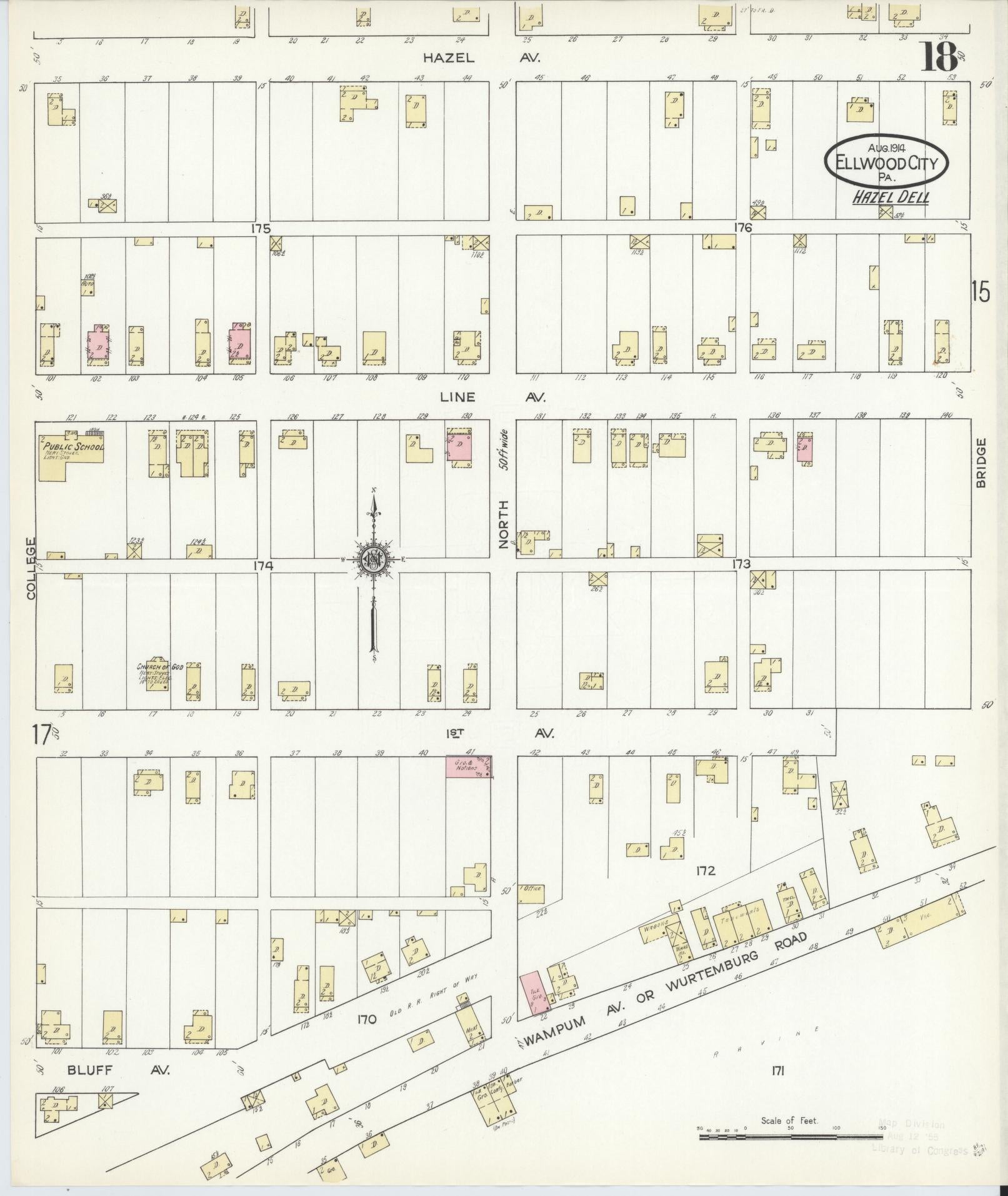 Sanborn Fire Insurance Map from Ellwood City, Lawrence County, Pennsylvania (1914), Sheet #0018 - Historic Sanborn Fire Insurance Map Print, vintage old map wall art, antique decor, genealogy gift, Pennsylvania Pennsylvania map