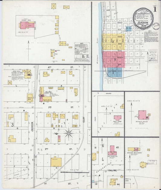 Sanborn Fire Insurance Map from Glasgow, Howard County, Missouri (1900), Sheet #0001 - Complete Map Set gallery image, historic Sanborn map, vintage wall art, Missouri Missouri
