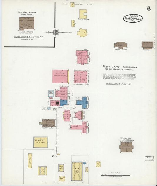 Sanborn Fire Insurance Map from Gatesville, Coryell County, Texas (1920), Sheet #0006 - Historic Sanborn Fire Insurance Map Print, vintage old map wall art, antique decor, genealogy gift, Texas Texas map