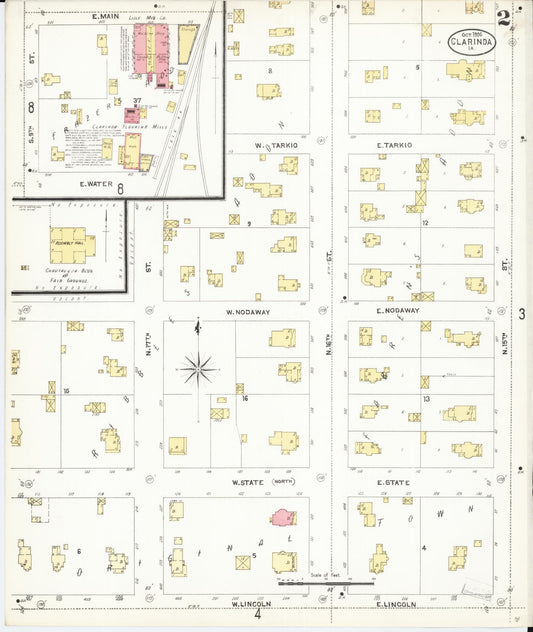 Sanborn Fire Insurance Map from Clarinda, Page County, Iowa (1906), Sheet #0002 - Historic Sanborn Fire Insurance Map Print, vintage old map wall art