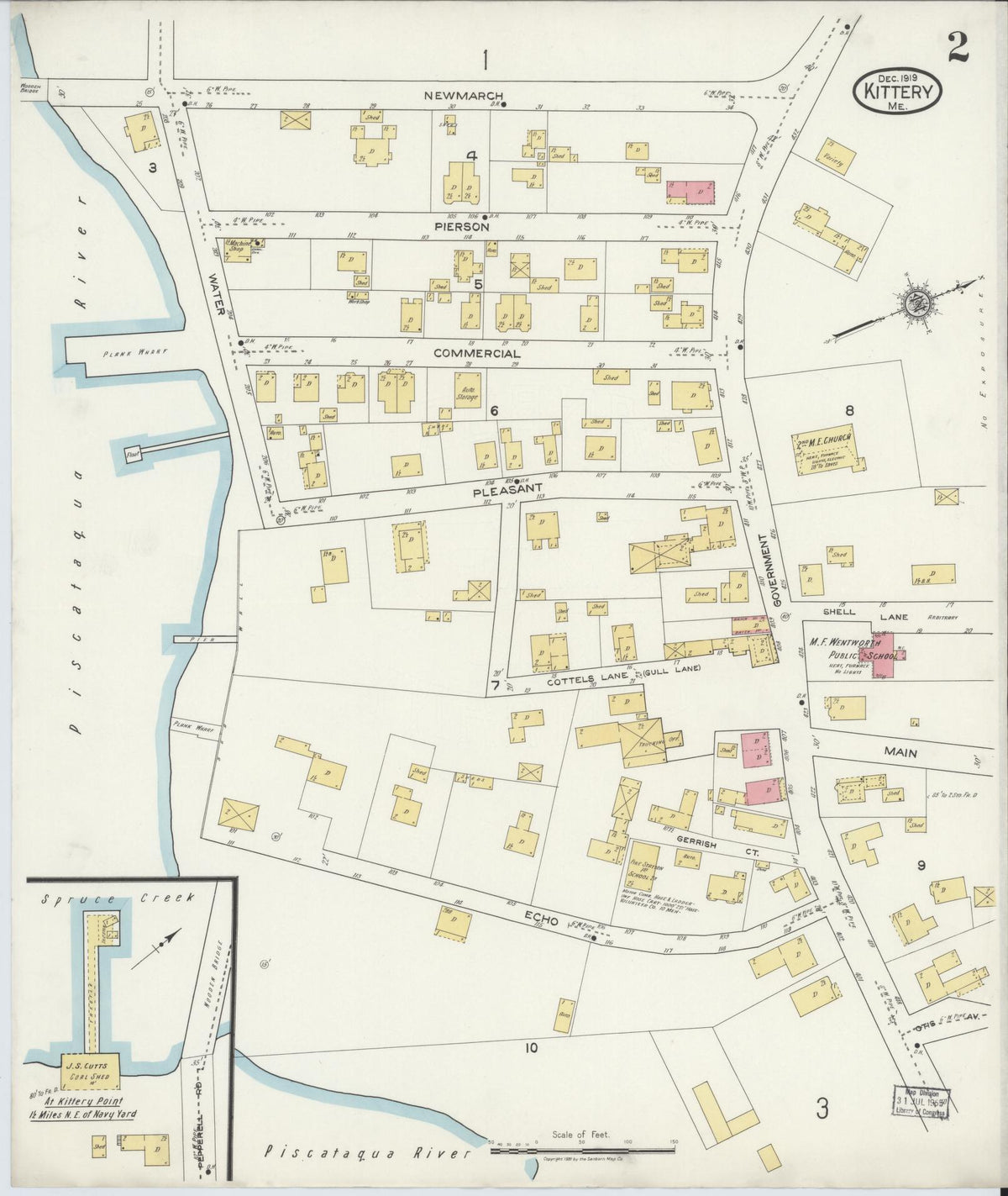 Sanborn Fire Insurance Map from Kittery, York County, Maine (1919), Sheet #0002 - Complete Map Set gallery image, historic Sanborn map, vintage wall art, Maine Maine