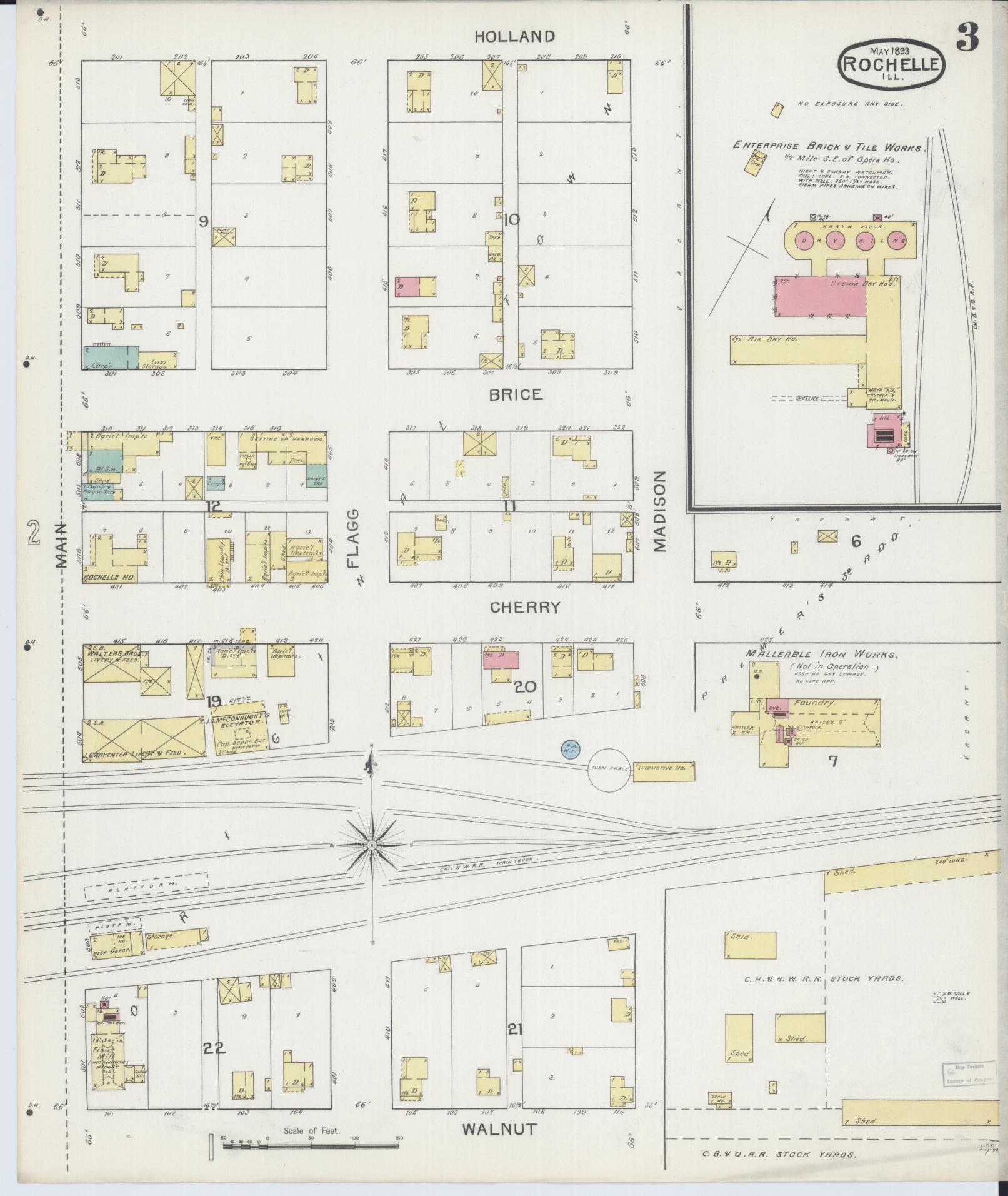 Sanborn Fire Insurance Map from Rochelle, Ogle County, Illinois (1893), Sheet #0003 - Historic Sanborn Fire Insurance Map Print, vintage old map wall art, antique decor, genealogy gift, Illinois Illinois map