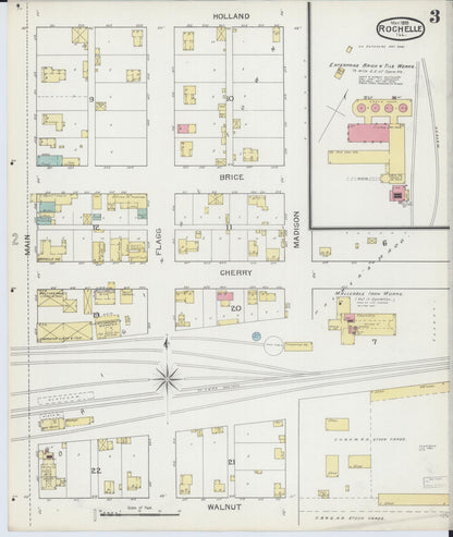 Sanborn Fire Insurance Map from Rochelle, Ogle County, Illinois (1893), Sheet #0003 - Historic Sanborn Fire Insurance Map Print, vintage old map wall art, antique decor, genealogy gift, Illinois Illinois map