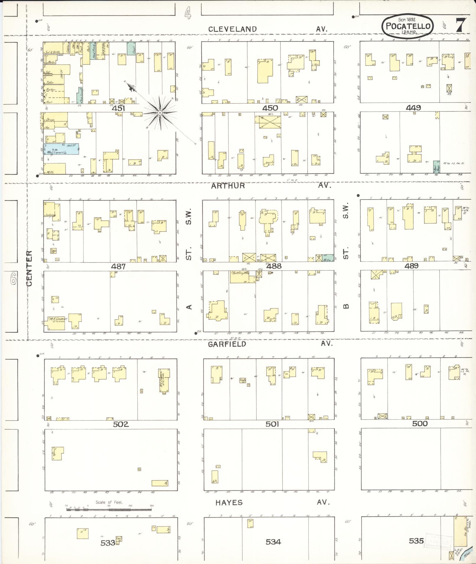 Sanborn Fire Insurance Map from Pocatello, Bannock County, Idaho (1892), Sheet #0007 - Complete Map Set gallery image, historic Sanborn map, vintage wall art, Idaho Idaho