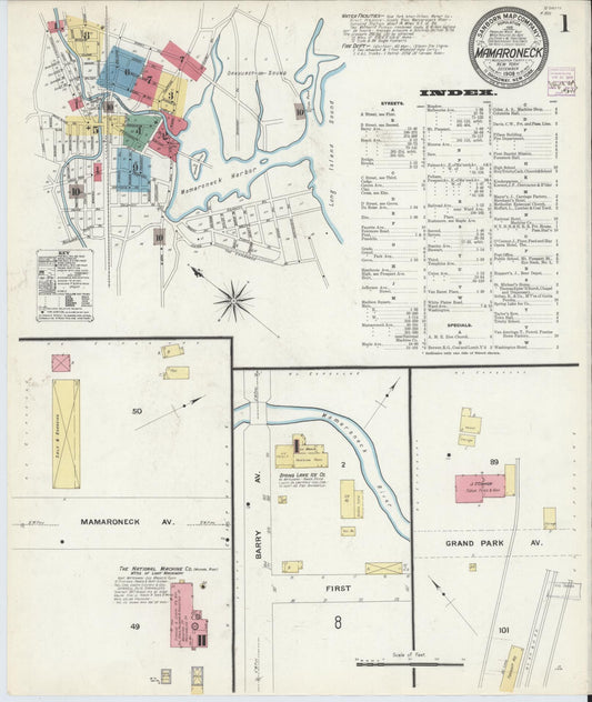 Sanborn Fire Insurance Map from Mamaroneck, Westchester County, New York (1908), Sheet #0001 - Complete Map Set gallery image, historic Sanborn map, vintage wall art, New York New York