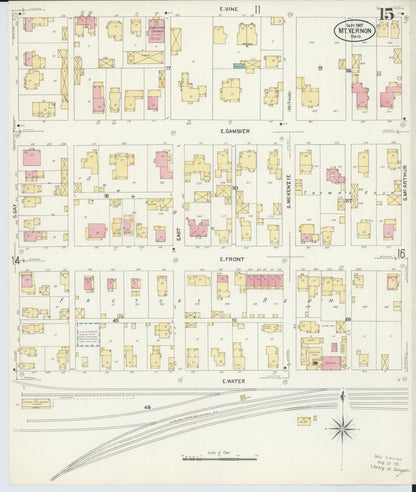 Sanborn Fire Insurance Map from Mount Vernon, Knox County, Ohio (1907), Sheet #0015 - Historic Sanborn Fire Insurance Map Print, vintage old map wall art, antique decor, genealogy gift, Ohio Ohio map