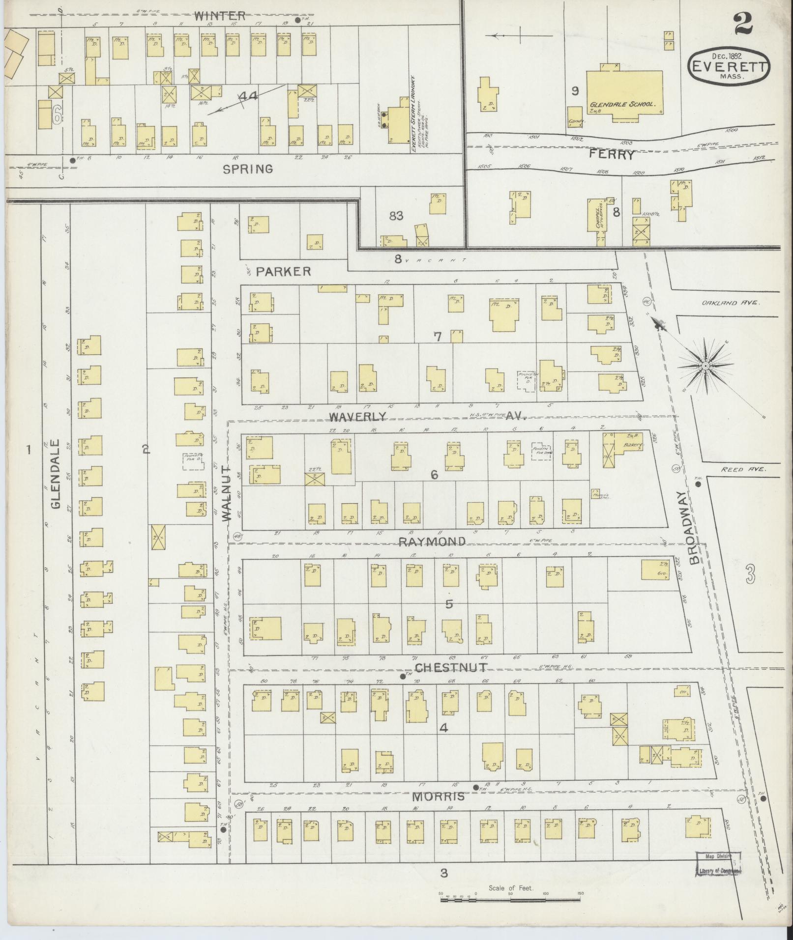 Sanborn Fire Insurance Map from Everett, Middlesex County, Massachusetts (1892), Sheet #0002 - Historic Sanborn Fire Insurance Map Print, vintage old map wall art, antique decor, genealogy gift, Massachusetts Massachusetts map