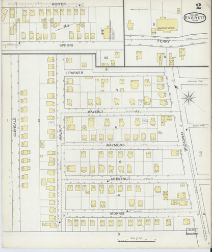Sanborn Fire Insurance Map from Everett, Middlesex County, Massachusetts (1892), Sheet #0002 - Historic Sanborn Fire Insurance Map Print, vintage old map wall art, antique decor, genealogy gift, Massachusetts Massachusetts map