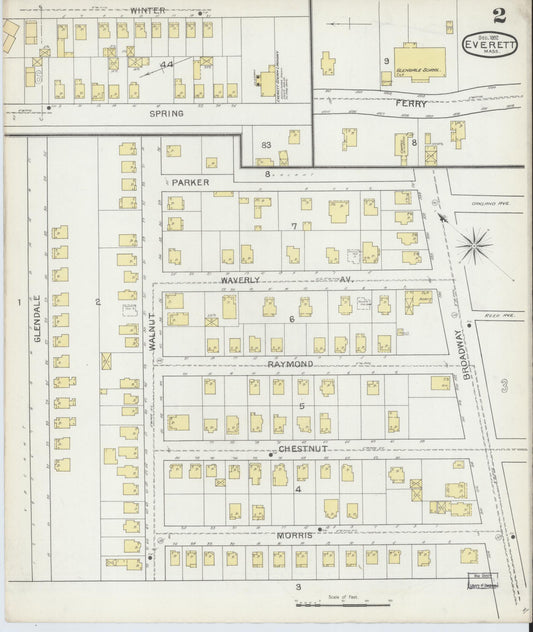 Sanborn Fire Insurance Map from Everett, Middlesex County, Massachusetts (1892), Sheet #0002 - Historic Sanborn Fire Insurance Map Print, vintage old map wall art, antique decor, genealogy gift, Massachusetts Massachusetts map
