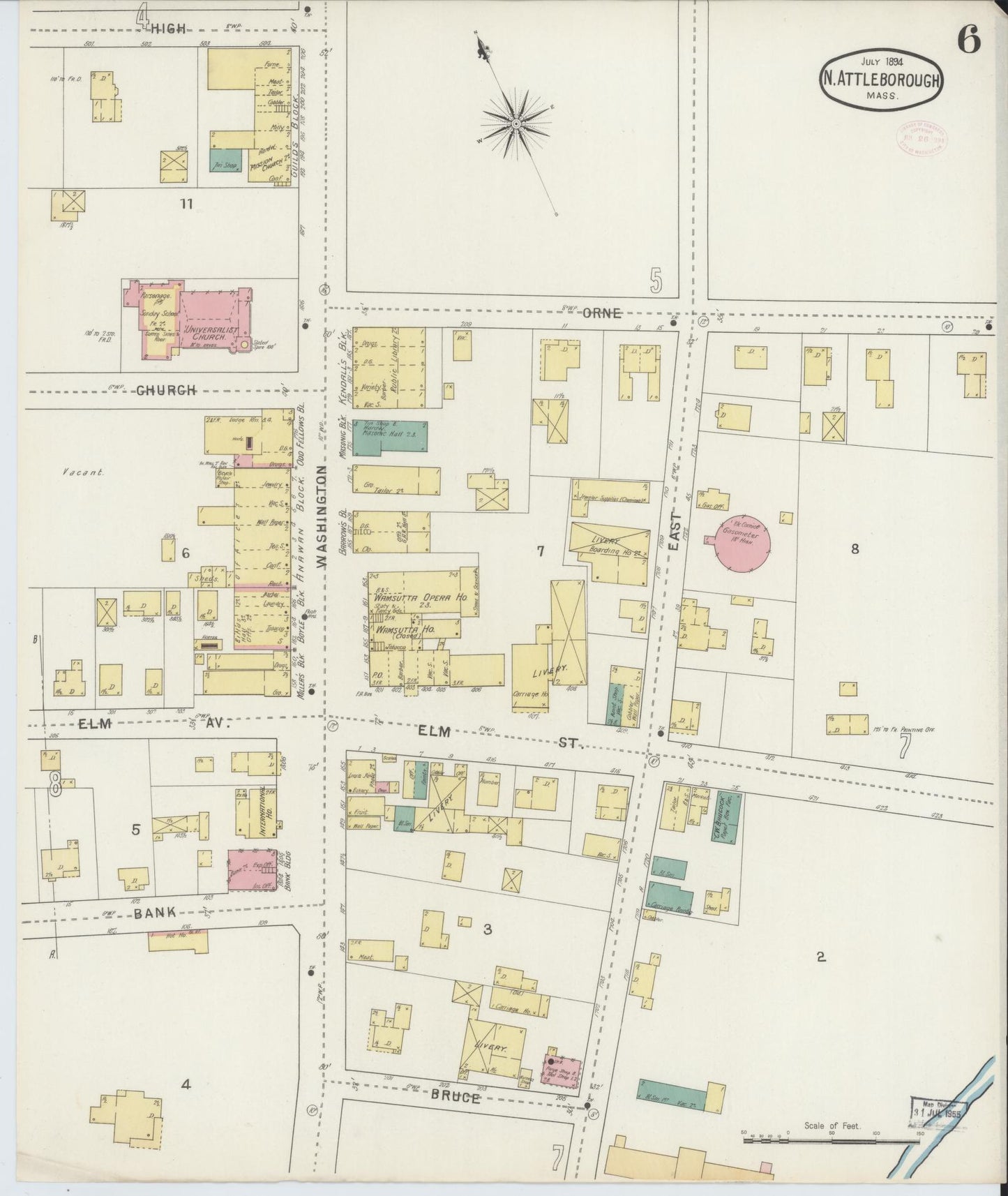 Sanborn Fire Insurance Map from North Attleborough, Bristol County, Massachusetts (1894), Sheet #0006 - Complete Map Set gallery image, historic Sanborn map, vintage wall art, Massachusetts Massachusetts