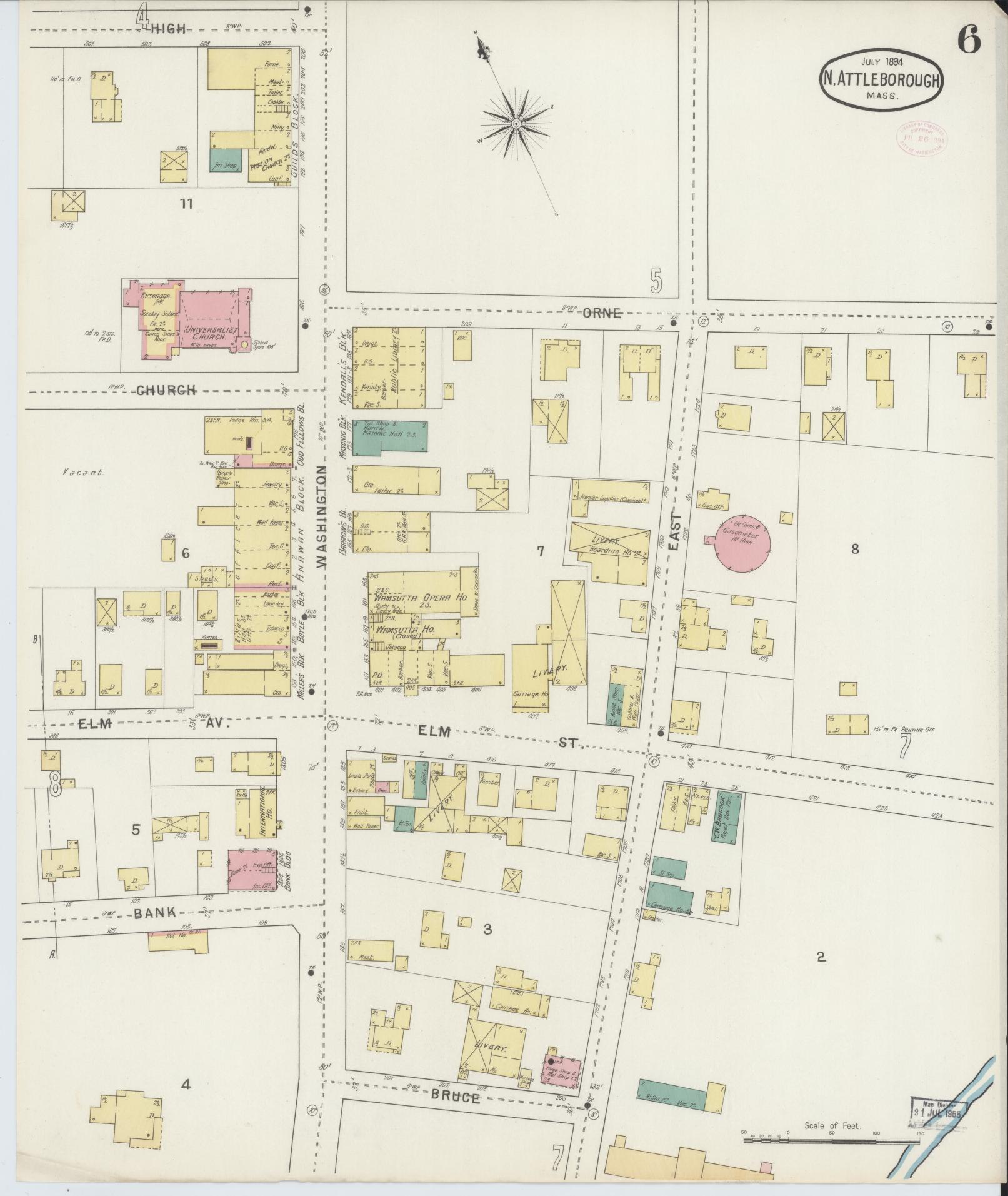 Sanborn Fire Insurance Map from North Attleborough, Bristol County, Massachusetts (1894), Sheet #0006 - Complete Map Set gallery image, historic Sanborn map, vintage wall art, Massachusetts Massachusetts