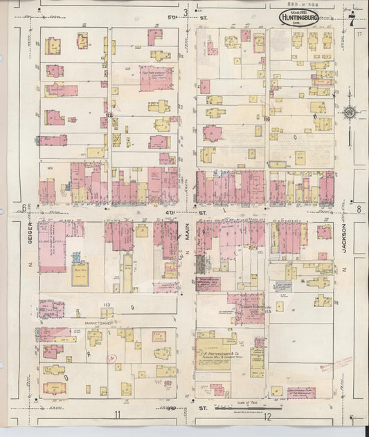 Sanborn Fire Insurance Map from Huntingburg, Dubois County, Indiana (1949), Sheet #0007 - Historic Sanborn Fire Insurance Map Print, vintage old map wall art, antique decor, genealogy gift, Indiana Indiana map