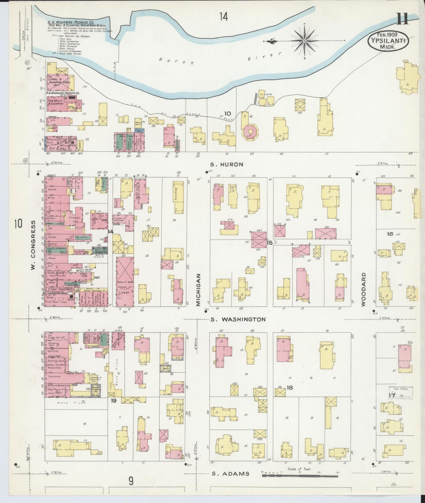 Sanborn Fire Insurance Map from Ypsilanti, Washtenaw County, Michigan (1909), Sheet #0011 - Complete Map Set gallery image, historic Sanborn map, vintage wall art, Michigan Michigan