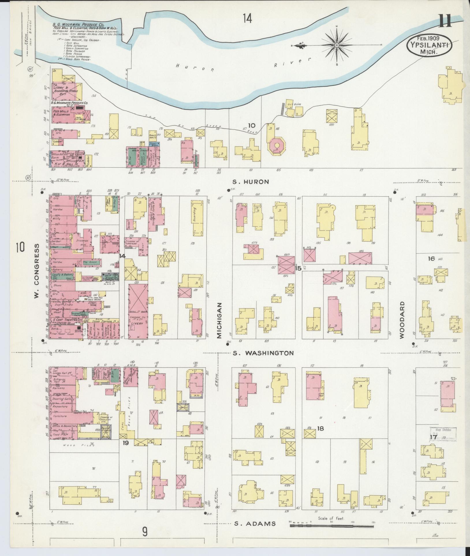 Sanborn Fire Insurance Map from Ypsilanti, Washtenaw County, Michigan (1909), Sheet #0011 - Complete Map Set gallery image, historic Sanborn map, vintage wall art, Michigan Michigan