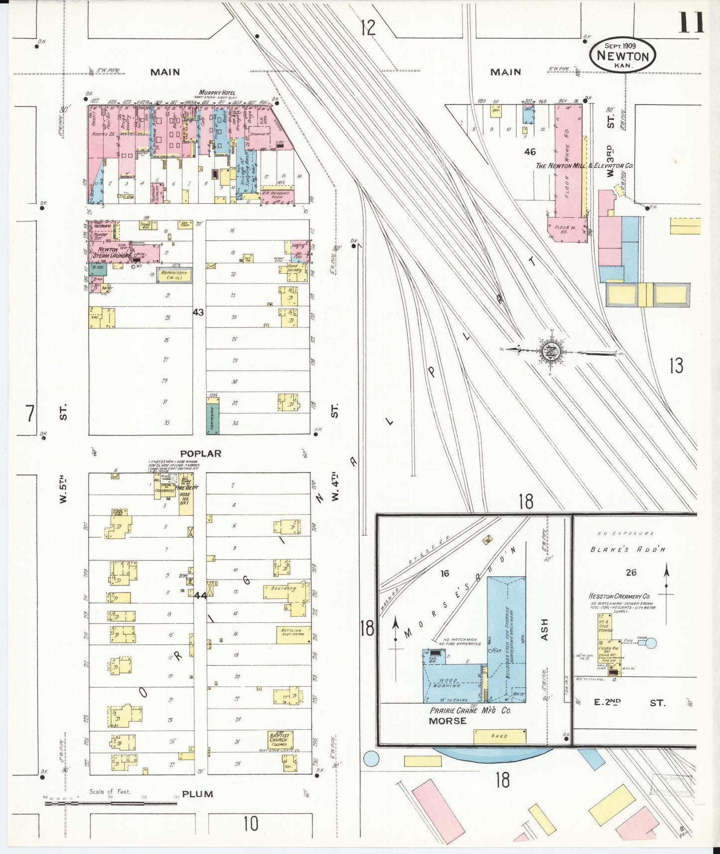 Sanborn Fire Insurance Map from Newton, Harvey County, Kansas (1909), Sheet #0011 - Complete Map Set gallery image, historic Sanborn map, vintage wall art, Kansas Kansas
