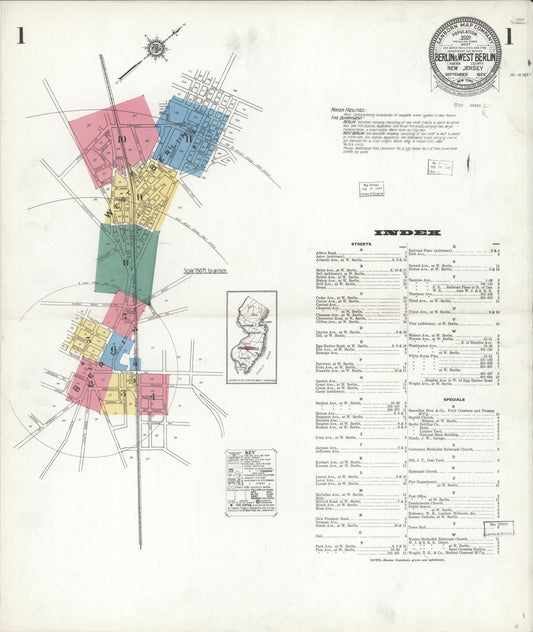Sanborn Fire Insurance Map from Berlin, Camden County, New Jersey (1923), Sheet #0001 - Complete Map Set gallery image, historic Sanborn map, vintage wall art, New Jersey New Jersey