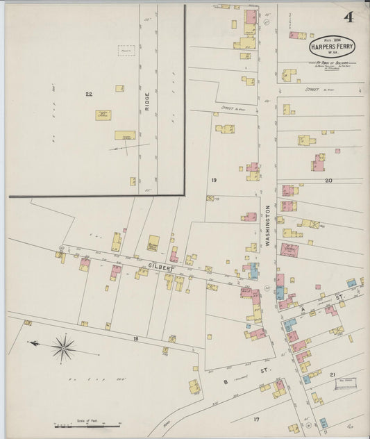 Sanborn Fire Insurance Map from Harpers Ferry, Jefferson County, West Virginia (1894), Sheet #0004 - Historic Sanborn Fire Insurance Map Print, vintage old map wall art, antique decor, genealogy gift, West Virginia West Virginia map