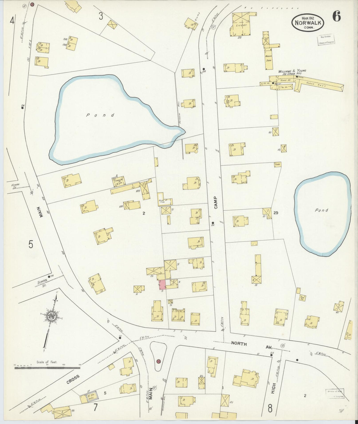 Sanborn Fire Insurance Map from Norwalk, Fairfield County, Connecticut (1912), Sheet #0006 - Historic Sanborn Fire Insurance Map Print, vintage old map wall art, antique decor, genealogy gift, Connecticut Connecticut map