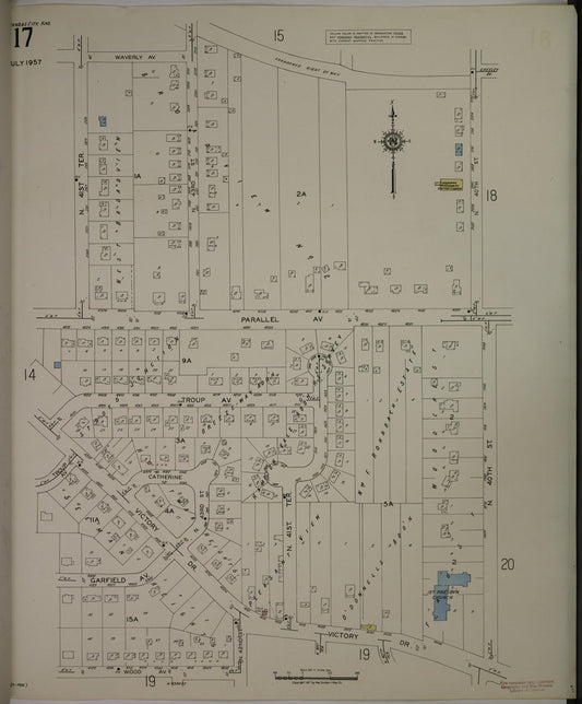 Sanborn Fire Insurance Map from Kansas City, Wyandotte County, Kansas (1957), Sheet #0017 - Historic Sanborn Fire Insurance Map Print, vintage old map wall art, antique decor, genealogy gift, Kansas Kansas map