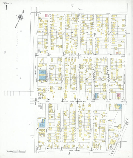 Sanborn Fire Insurance Map from San Bruno, San Mateo County, California (1949), Sheet #0001 - Complete Map Set gallery image, historic Sanborn map, vintage wall art, California California