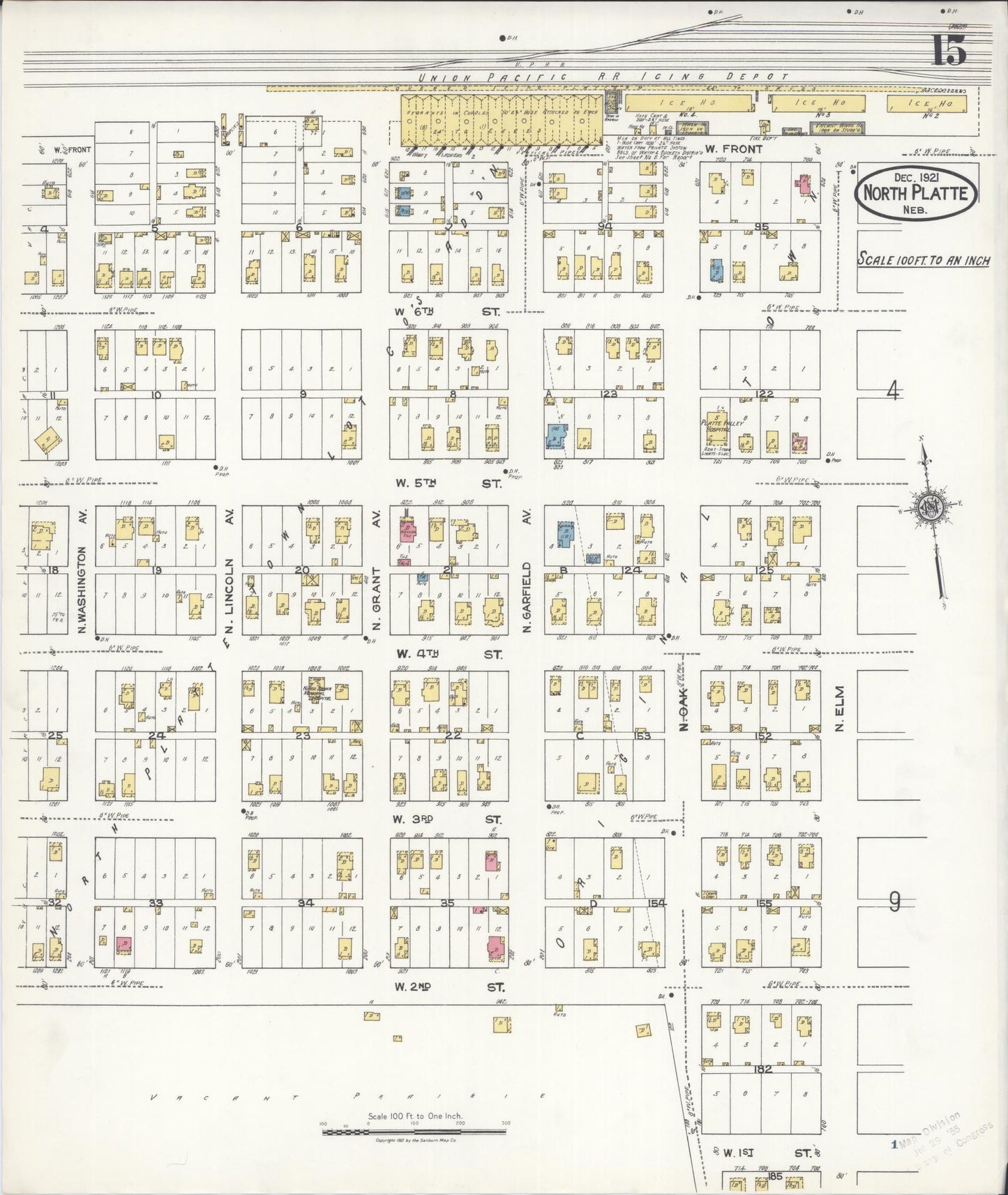 Sanborn Fire Insurance Map from North Platte, Lincoln County, Nebraska (1921), Sheet #0015 - Complete Map Set gallery image, historic Sanborn map, vintage wall art, Nebraska Nebraska