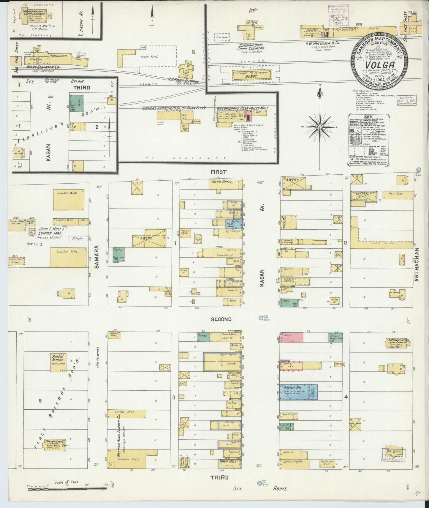 Sanborn Fire Insurance Map from Volga, Brookings County, South Dakota (1904), Sheet #0001 - Historic Sanborn Fire Insurance Map Print, vintage old map wall art, antique decor, genealogy gift, South Dakota South Dakota map