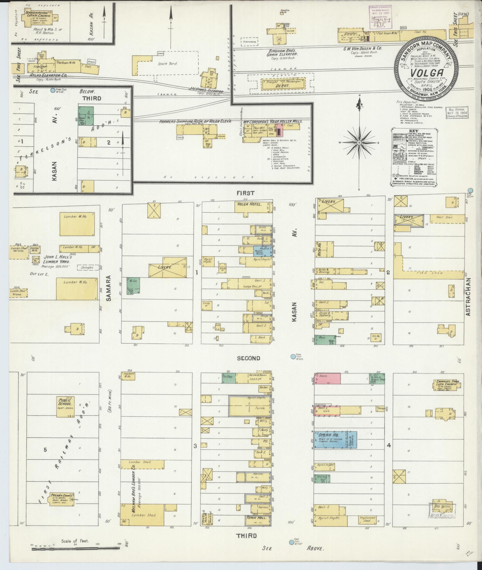 Sanborn Fire Insurance Map from Volga, Brookings County, South Dakota (1904), Sheet #0001 - Historic Sanborn Fire Insurance Map Print, vintage old map wall art, antique decor, genealogy gift, South Dakota South Dakota map