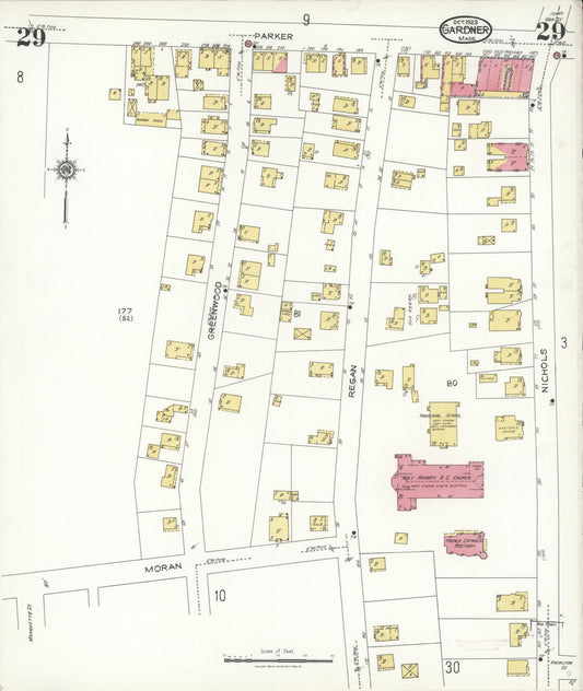 Sanborn Fire Insurance Map from Gardner, Worcester County, Massachusetts (1923), Sheet #0029 - Historic Sanborn Fire Insurance Map Print, vintage old map wall art, antique decor, genealogy gift, Massachusetts Massachusetts map