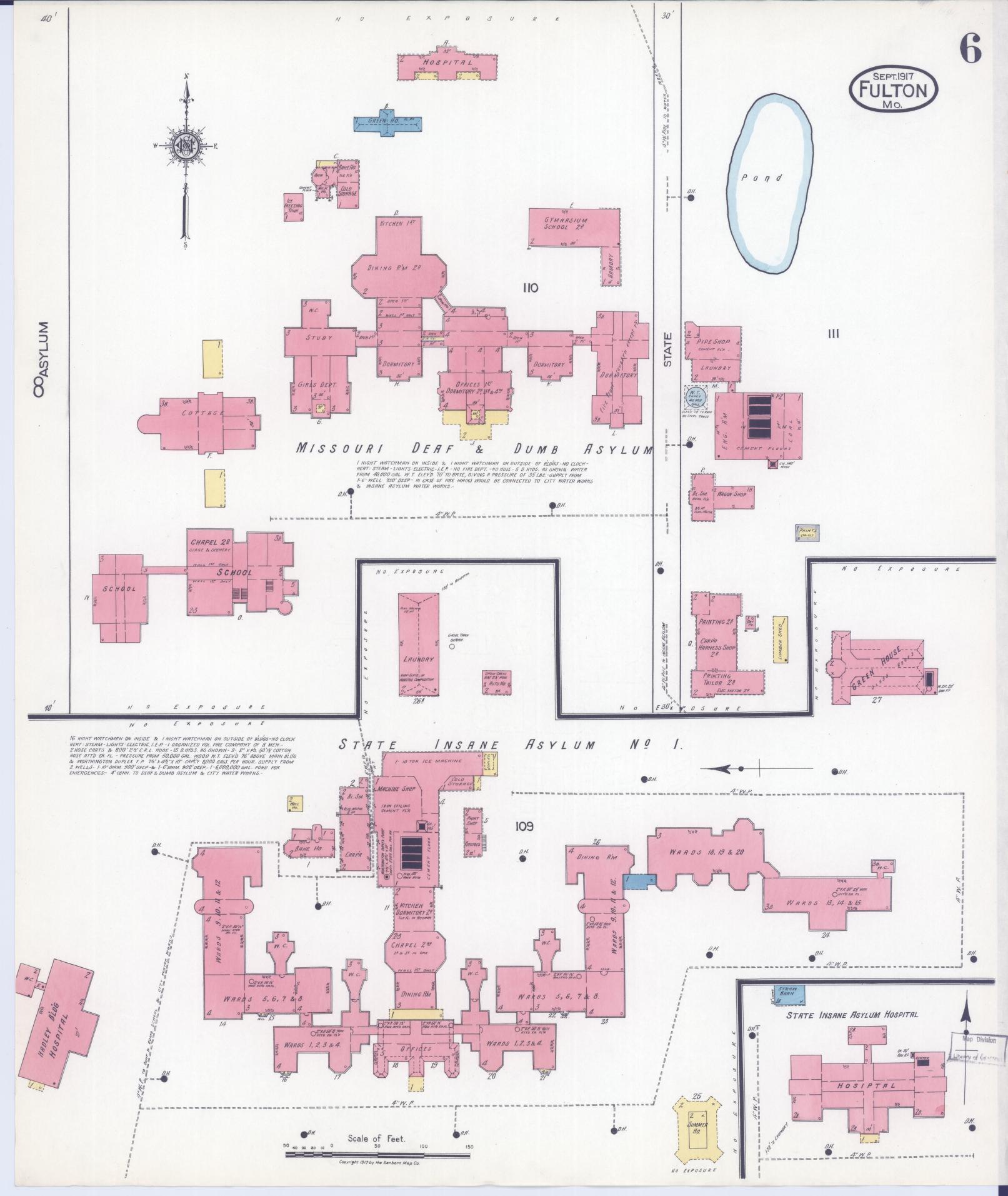 Sanborn Fire Insurance Map from Fulton, Callaway County, Missouri (1917), Sheet #0006 - Historic Sanborn Fire Insurance Map Print, vintage old map wall art, antique decor, genealogy gift, Missouri Missouri map