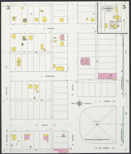 Sanborn Fire Insurance Map from Chandler, Maricopa County, Arizona (1924), Sheet #0005 - Historic Sanborn Fire Insurance Map Print, vintage old map wall art, antique decor, genealogy gift, Arizona Arizona map