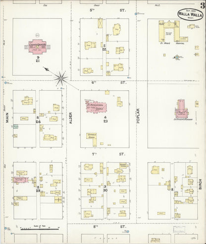 Sanborn Fire Insurance Map from Walla Walla, Walla Walla County, Washington (1890), Sheet #0003 - Complete Map Set gallery image, historic Sanborn map, vintage wall art, Washington Washington