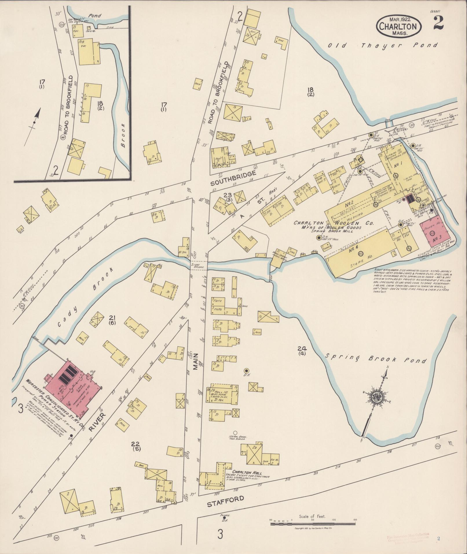 Sanborn Fire Insurance Map from Charlton, Worcester County, Massachusetts (1922), Sheet #0002 - Historic Sanborn Fire Insurance Map Print, vintage old map wall art, antique decor, genealogy gift, Massachusetts Massachusetts map