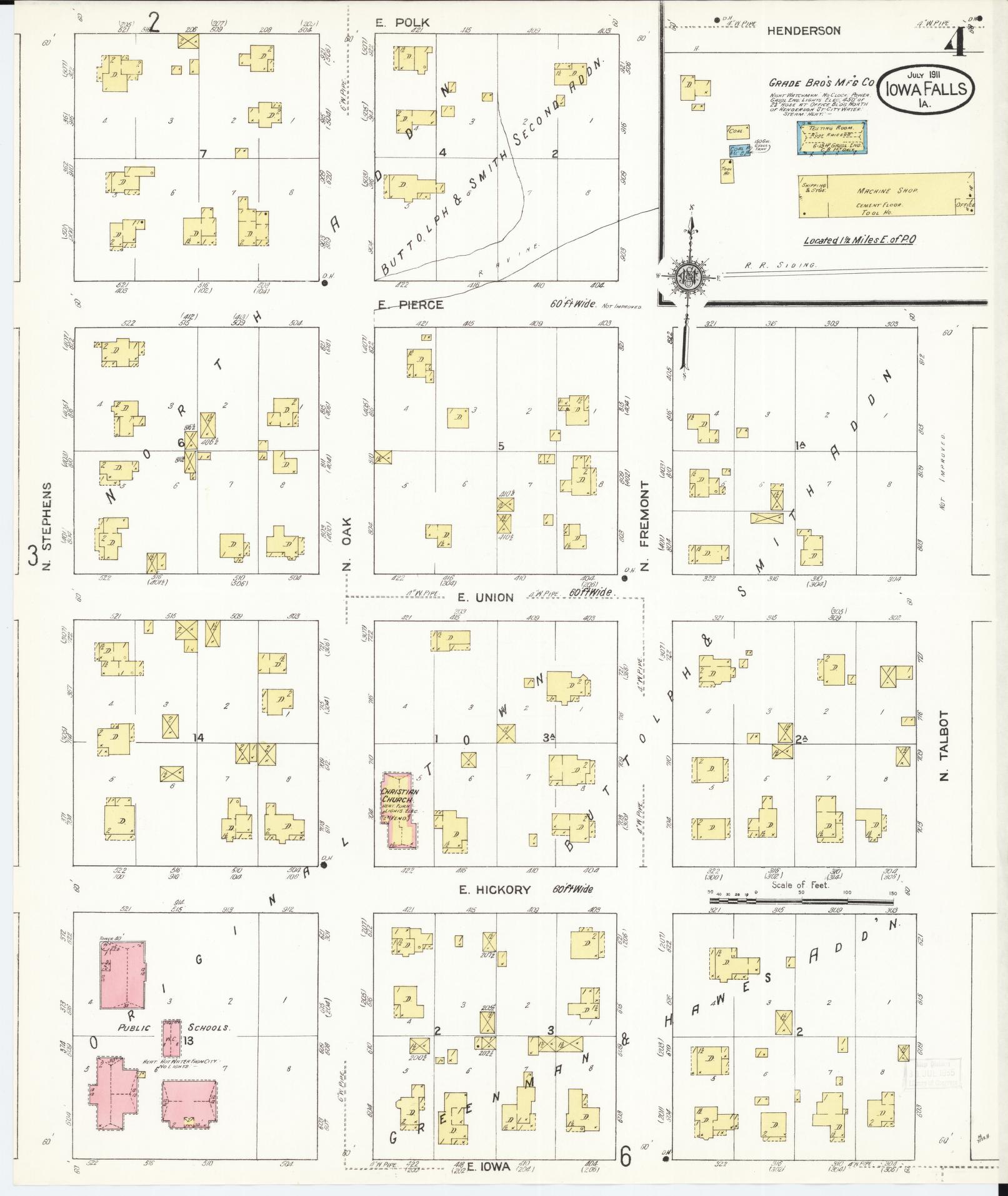 Sanborn Fire Insurance Map from Iowa Falls, Hardin County, Iowa (1911), Sheet #0004 - Historic Sanborn Fire Insurance Map Print, vintage old map wall art