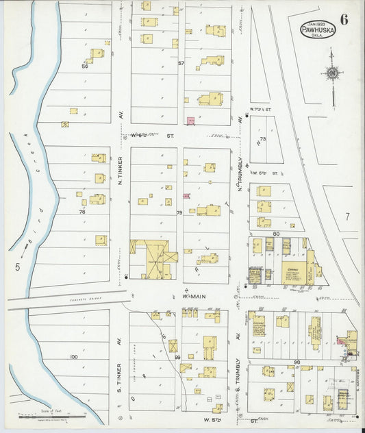 Sanborn Fire Insurance Map from Pawhuska, Osage County, Oklahoma (1920), Sheet #0006 - Historic Sanborn Fire Insurance Map Print, vintage old map wall art, antique decor, genealogy gift, Oklahoma Oklahoma map
