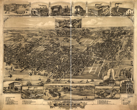 The city of Chester, Pennsylvania 1885. (1885) – Historic Bird’s-Eye View Panorama Print