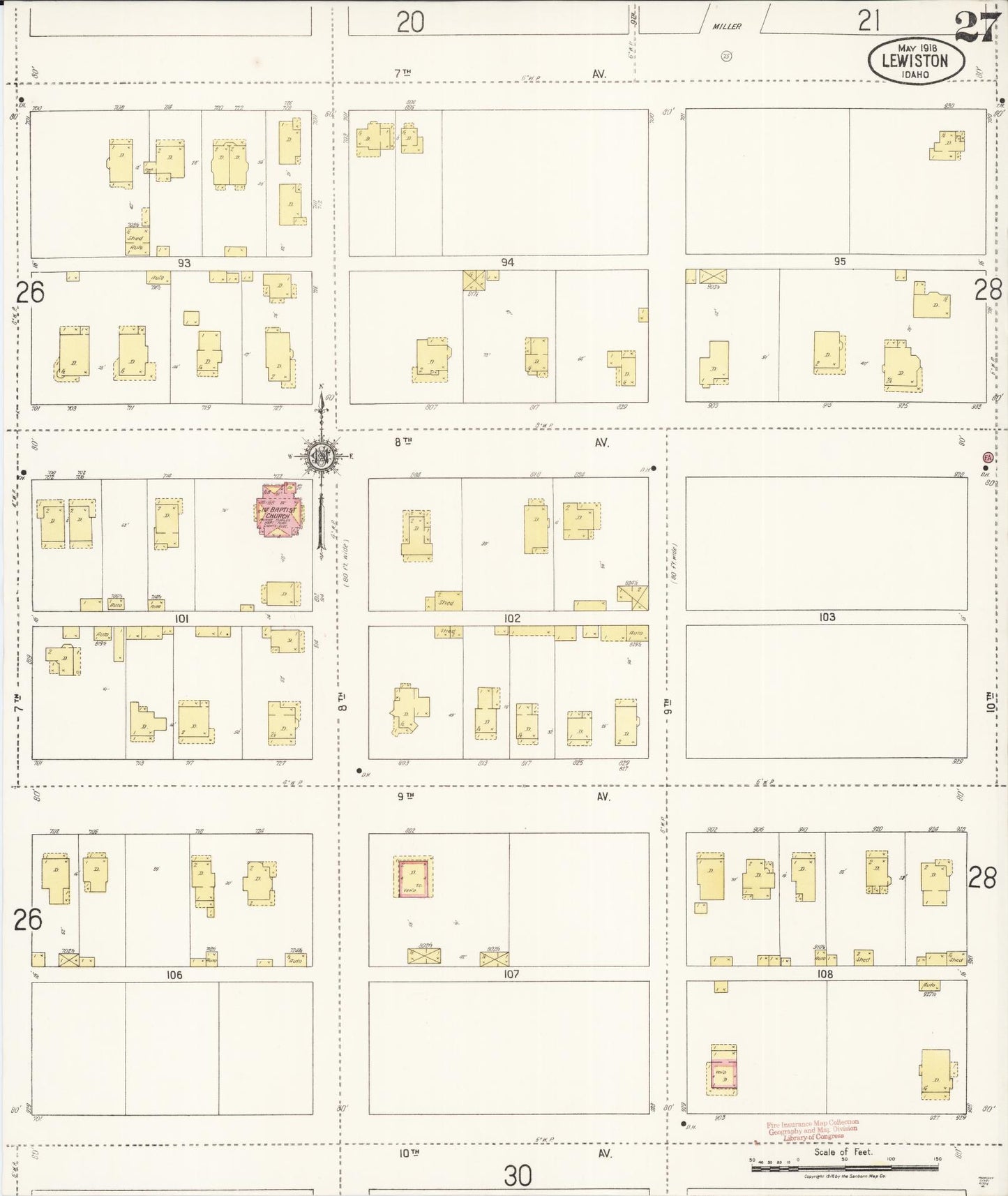 Sanborn Fire Insurance Map from Lewiston, Nez Perce County, Idaho (1918), Sheet #0027 - Historic Sanborn Fire Insurance Map Print, vintage old map wall art, antique decor, genealogy gift, Idaho Idaho map