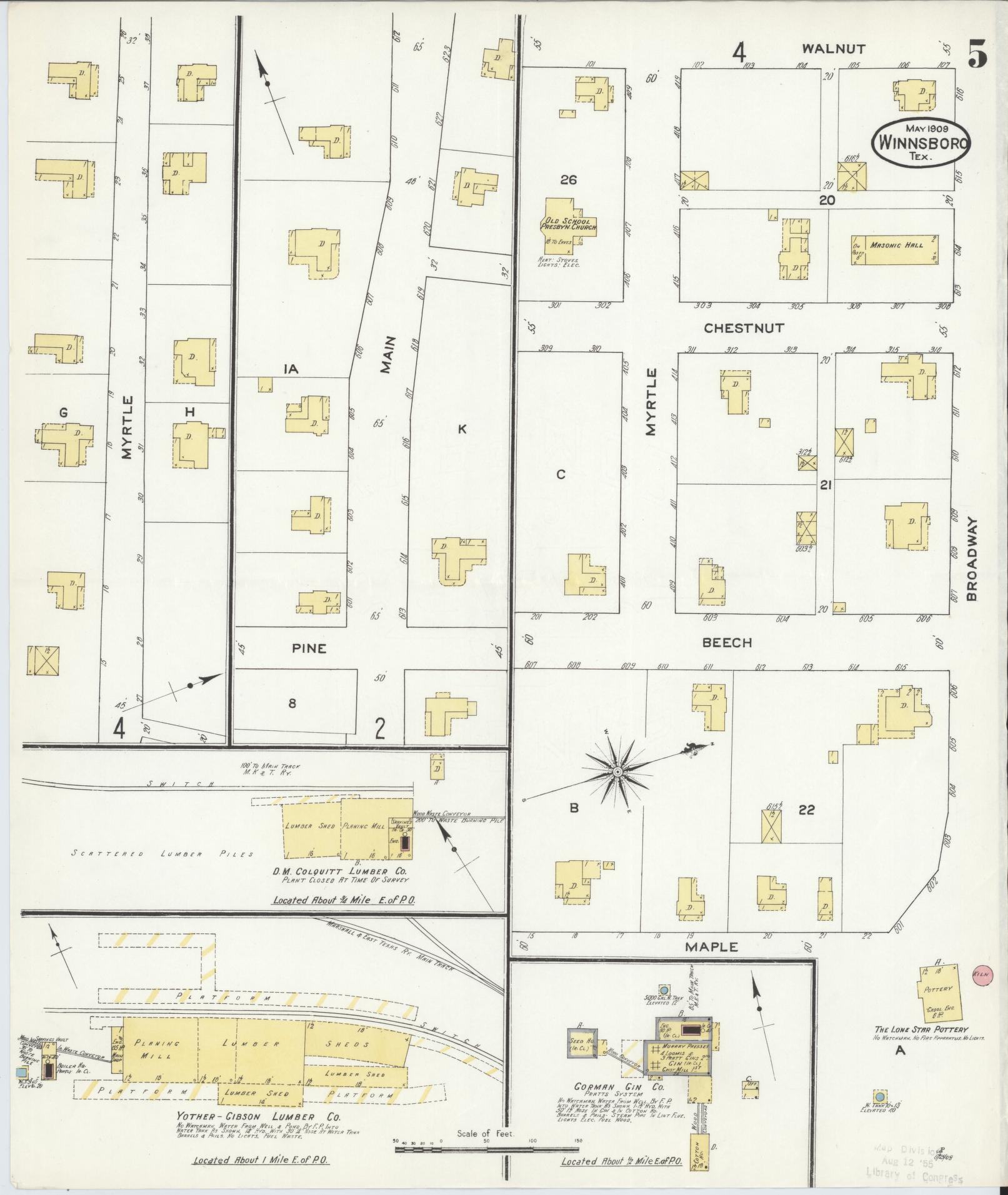 Sanborn Fire Insurance Map from Winnsboro, Wood County, Texas (1909), Sheet #0005 - Historic Sanborn Fire Insurance Map Print, vintage old map wall art, antique decor, genealogy gift, Texas Texas map