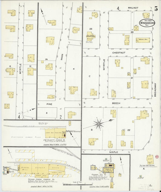 Sanborn Fire Insurance Map from Winnsboro, Wood County, Texas (1909), Sheet #0005 - Historic Sanborn Fire Insurance Map Print, vintage old map wall art, antique decor, genealogy gift, Texas Texas map