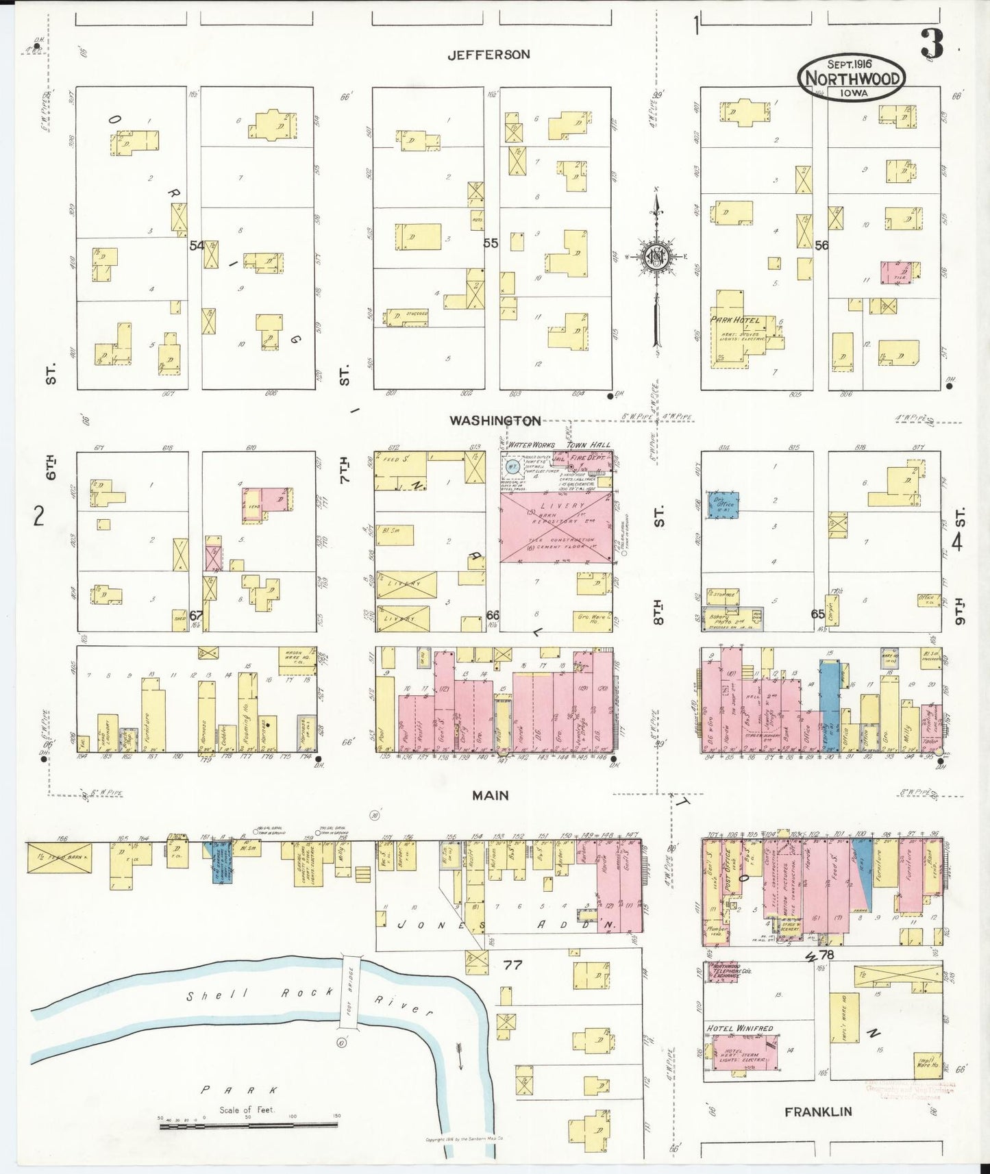 Sanborn Fire Insurance Map from Northwood, Worth County, Iowa (1916), Sheet #0003 - Historic Sanborn Fire Insurance Map Print